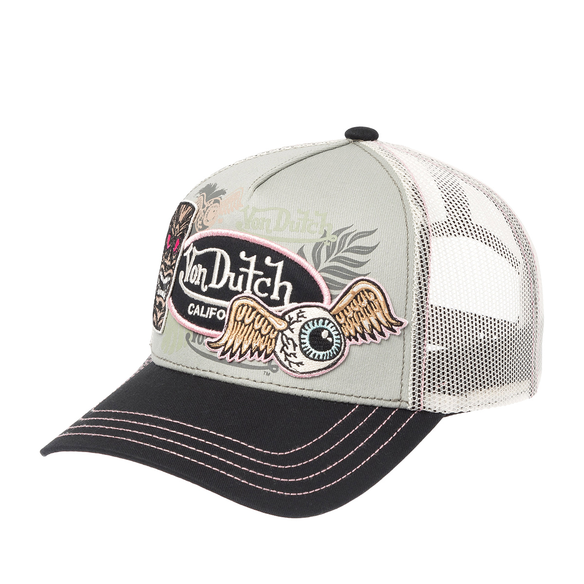 Бейсболка VON DUTCH арт. VD/1/CT/PATCHES/13 (светло-серый / черный)